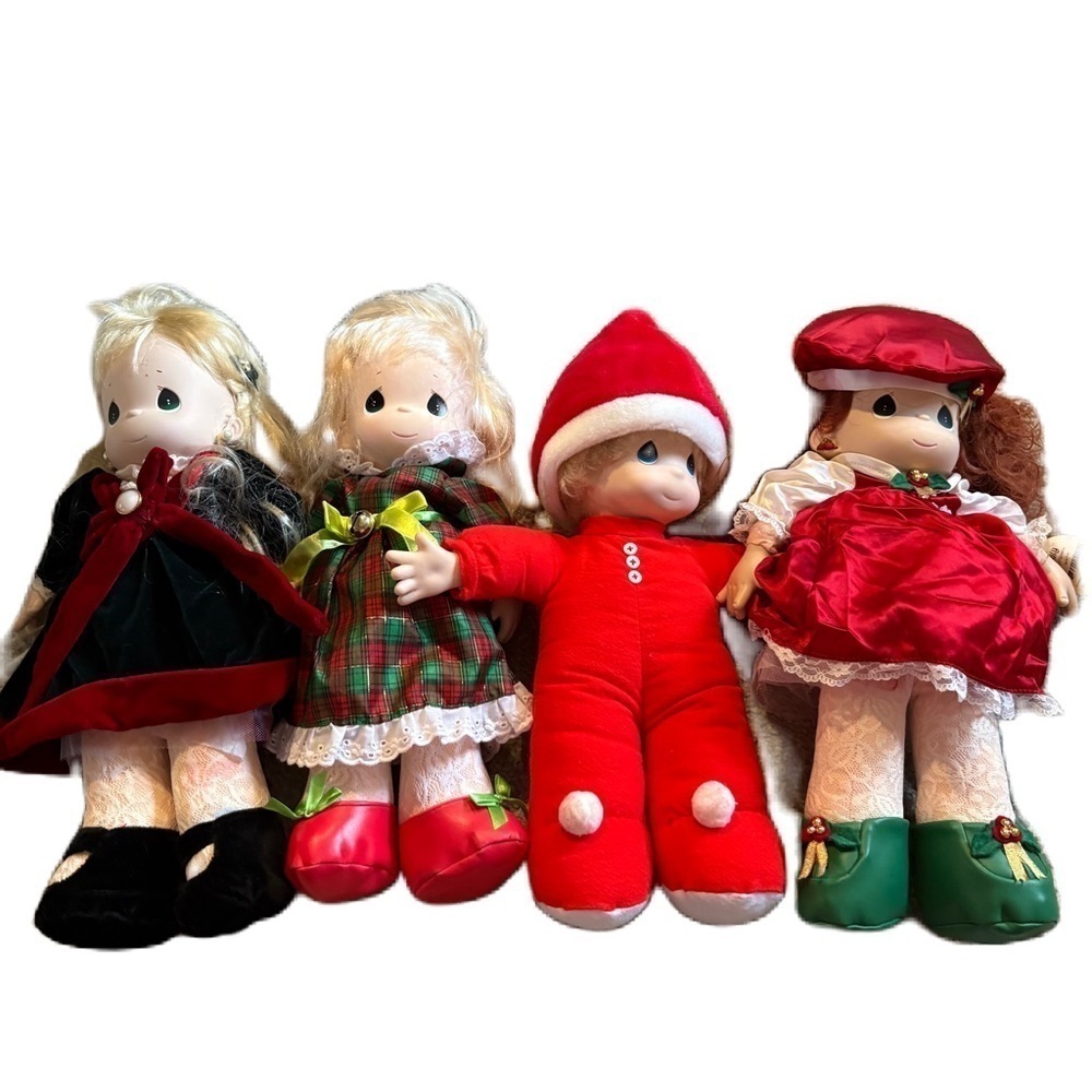 Vintage Precious Moments Christmas Doll Stocking Set Bundle Baby Green Red